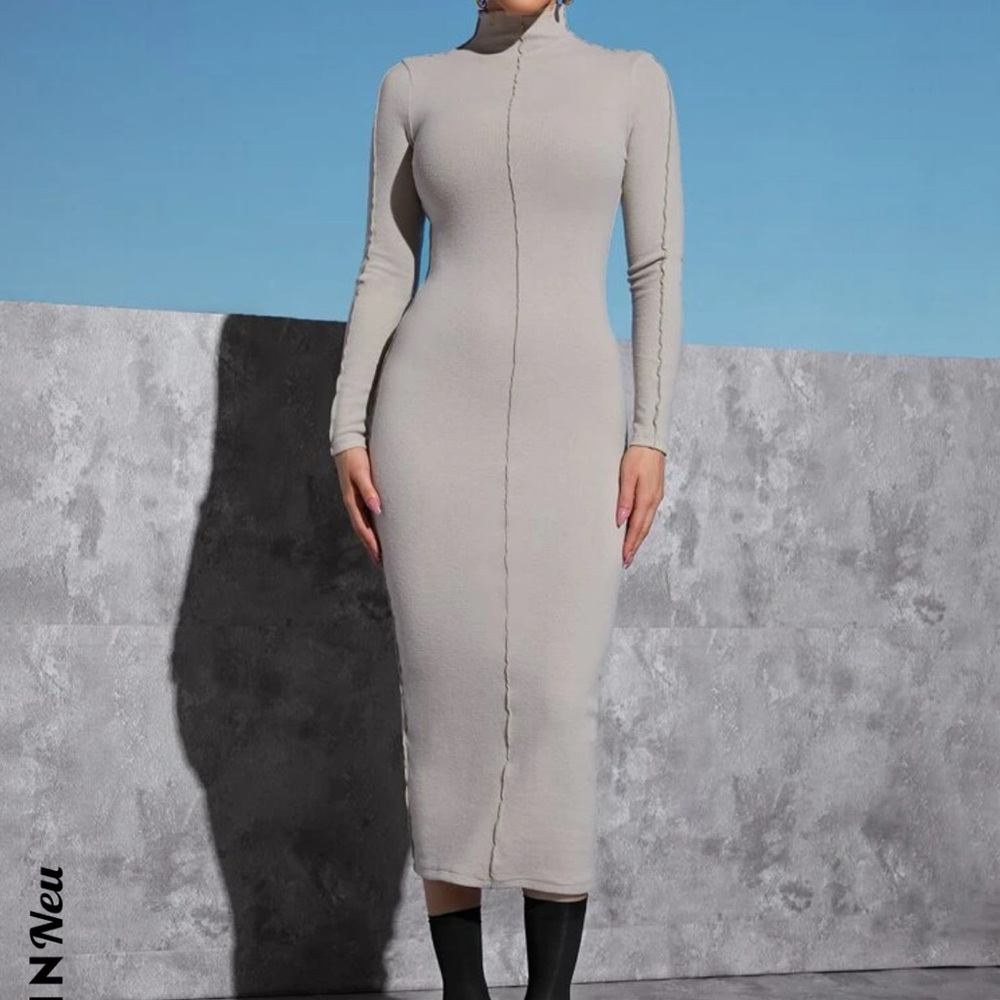 SHEIN Mock Neck Lettuce Trim Bodycon Dress L (8/10)